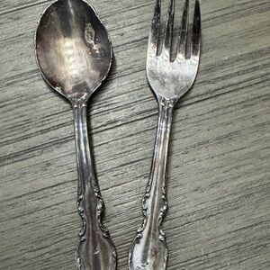 Babies First Silver Serving Spoon and Fork Set - Silver Plated 1847 Roger’s Bros